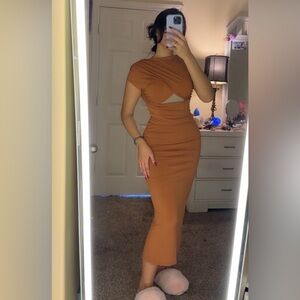 Caramel brown Bodycon Midi Dress